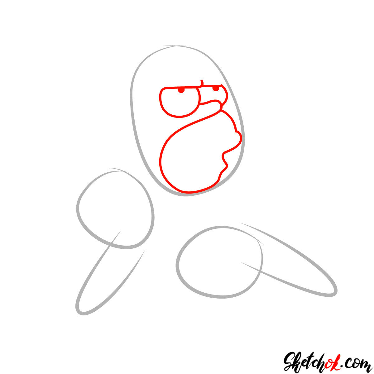 How to draw Homer Simpson with an axe - step 02