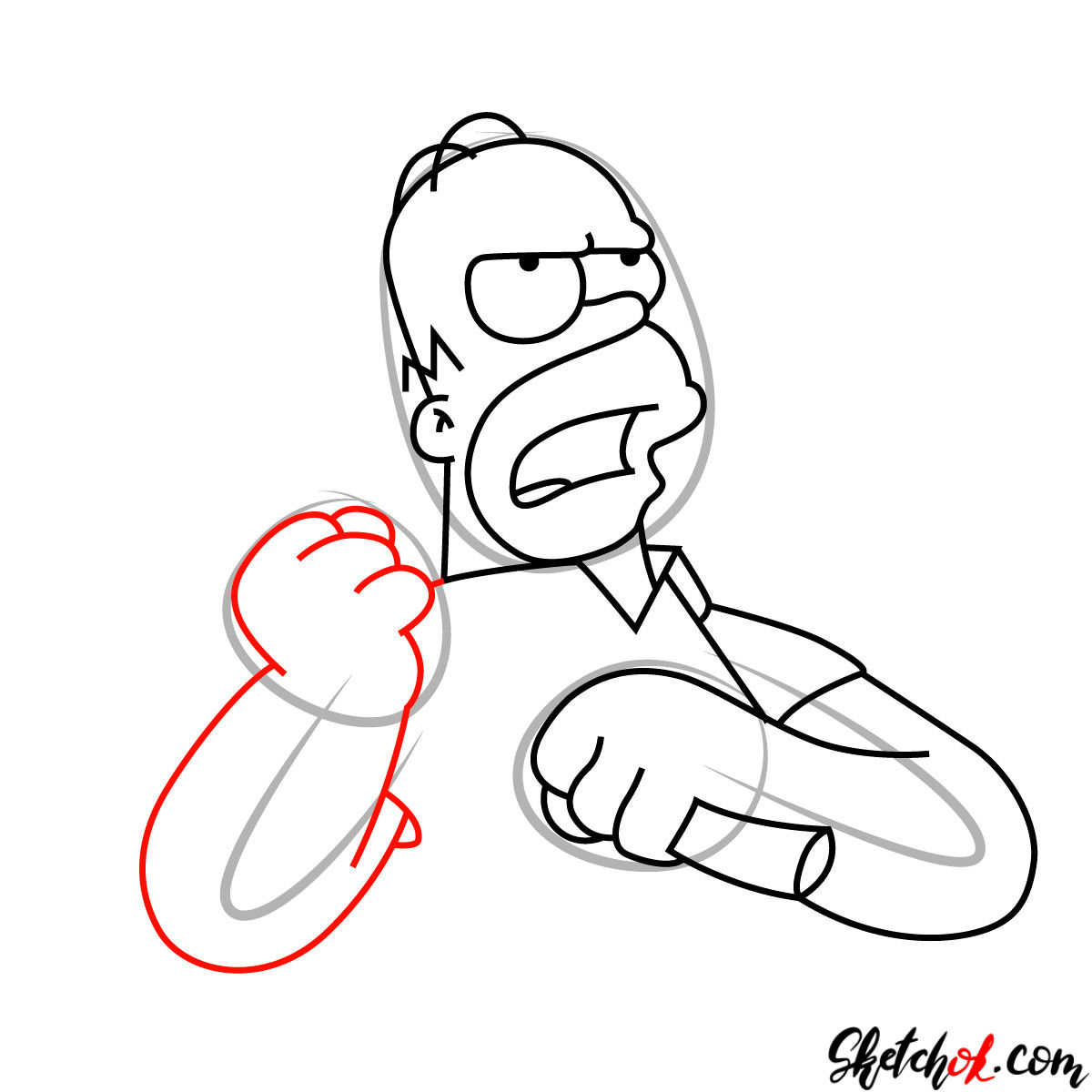 How to draw Homer Simpson with an axe - step 06