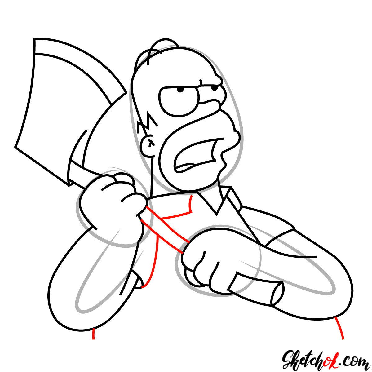 How to draw Homer Simpson with an axe - step 08