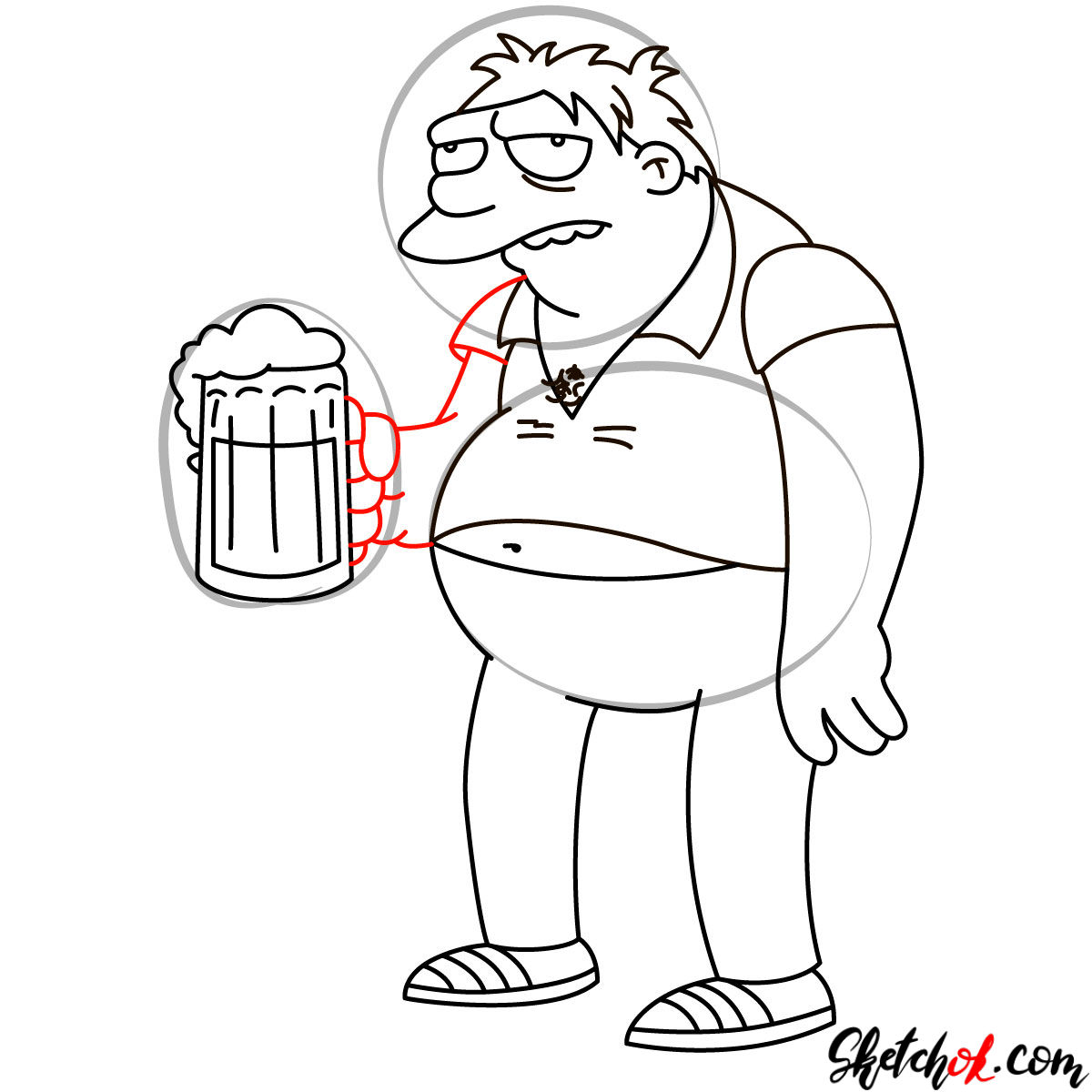 How to draw Barney with a cup of beer - step 12