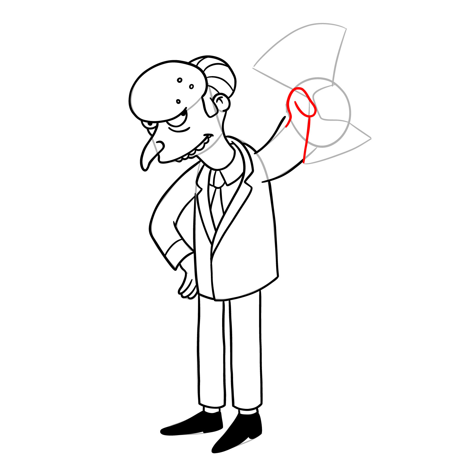 How to draw Monty Burns with dollars in his hand - step 22