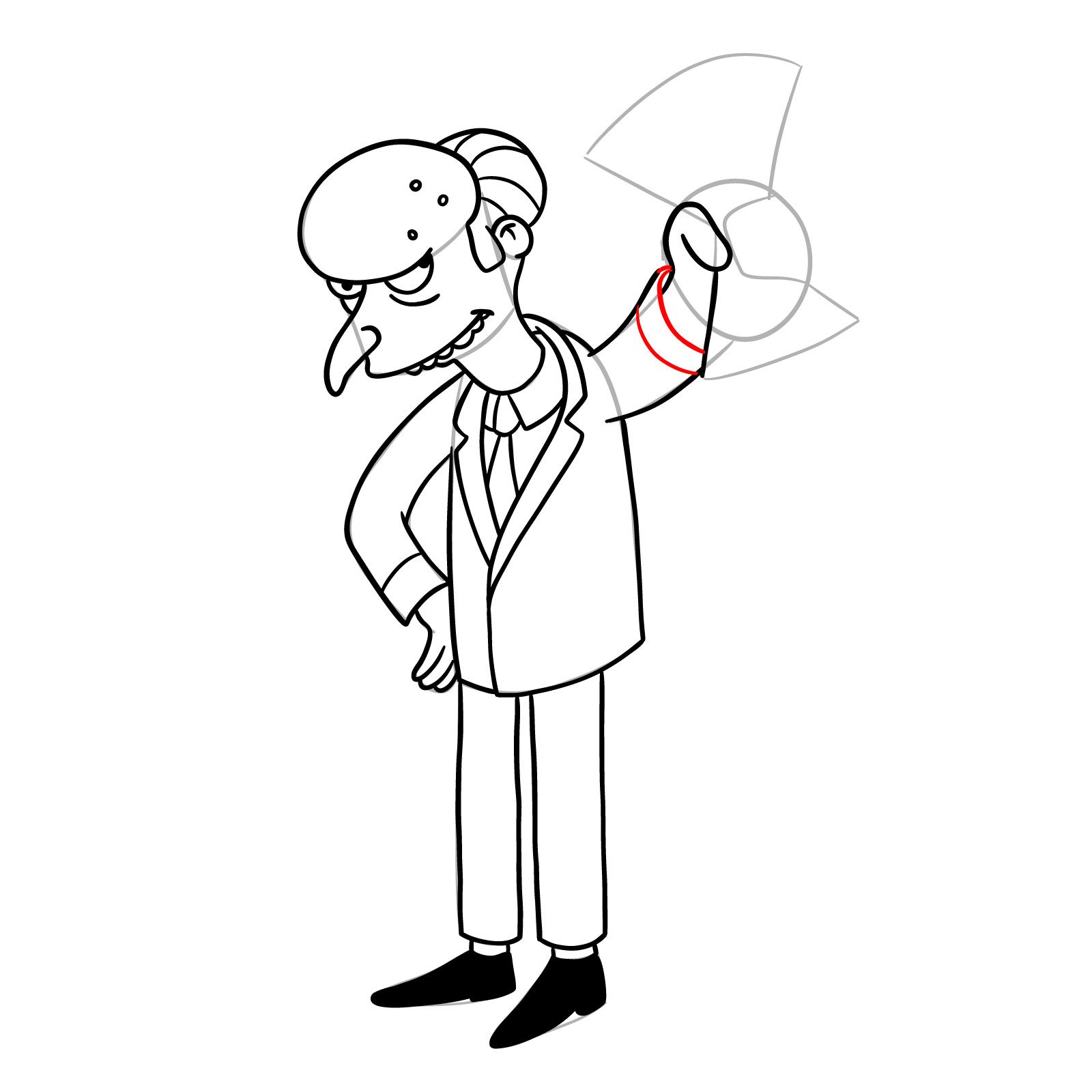 How to draw Monty Burns with dollars in his hand - step 23