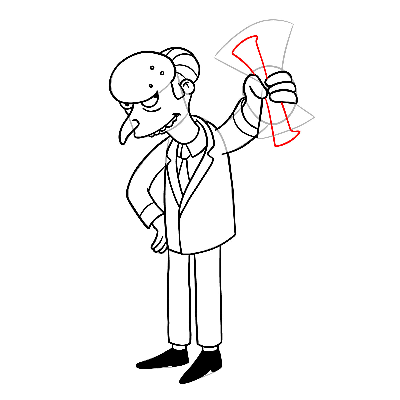 How to draw Monty Burns with dollars in his hand - step 25