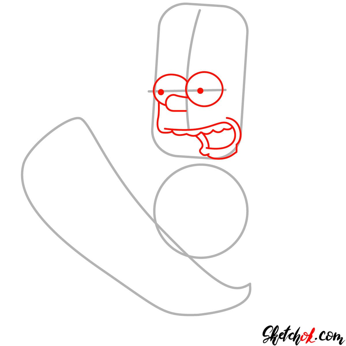 How to draw Bart Simpson on a skateboard - step 02