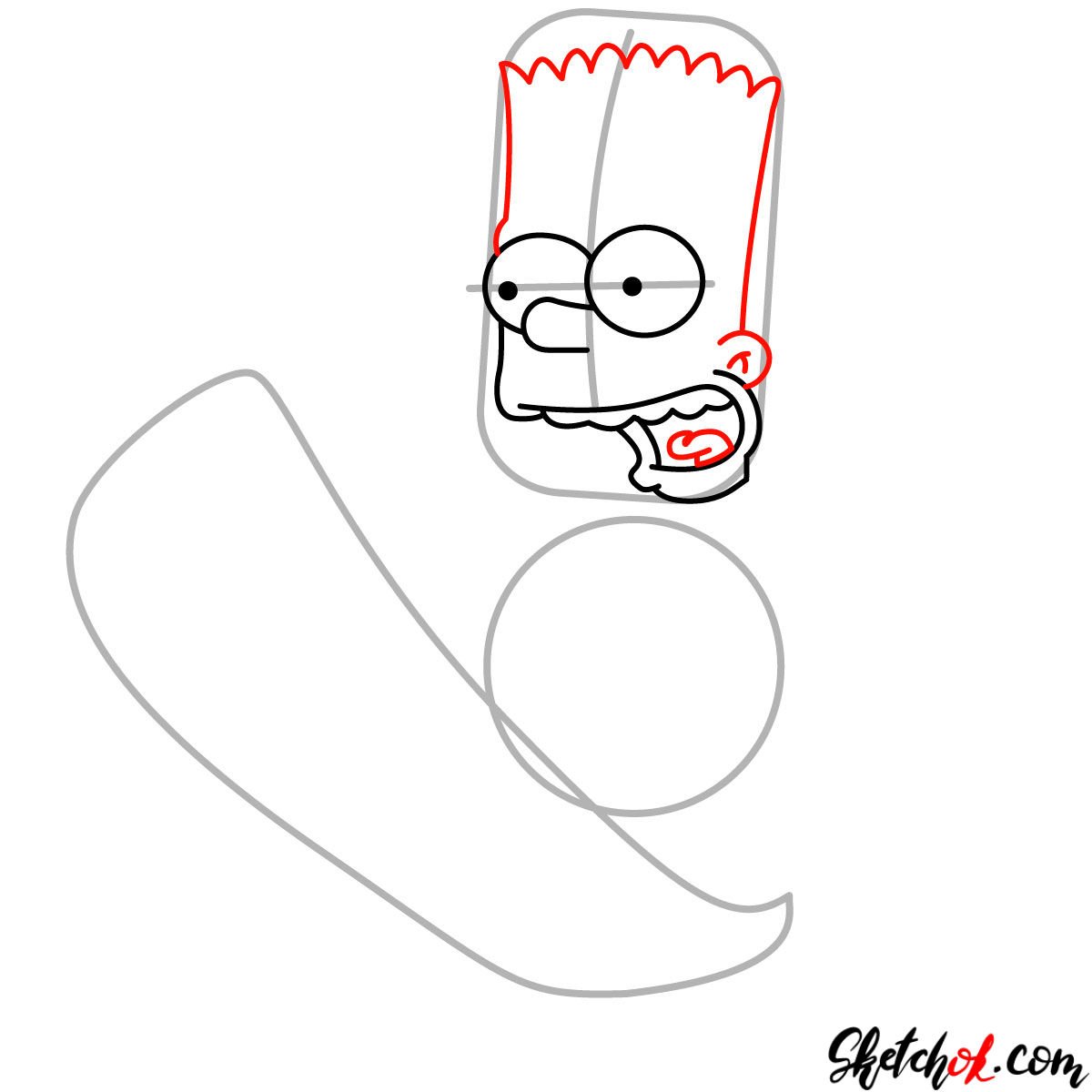 How to draw Bart Simpson on a skateboard - step 03