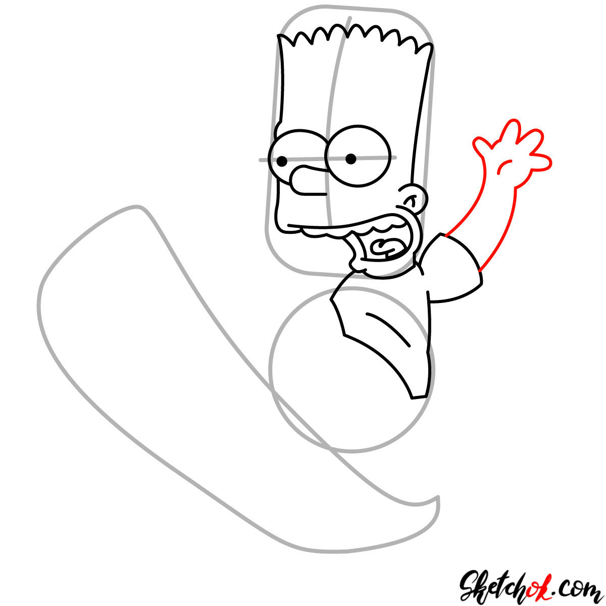 How to draw Bart Simpson on a skateboard - step 05