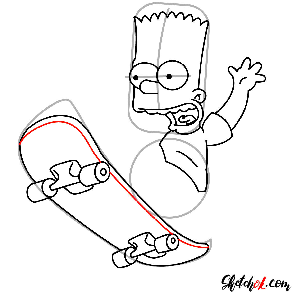 How to draw Bart Simpson on a skateboard - step 08
