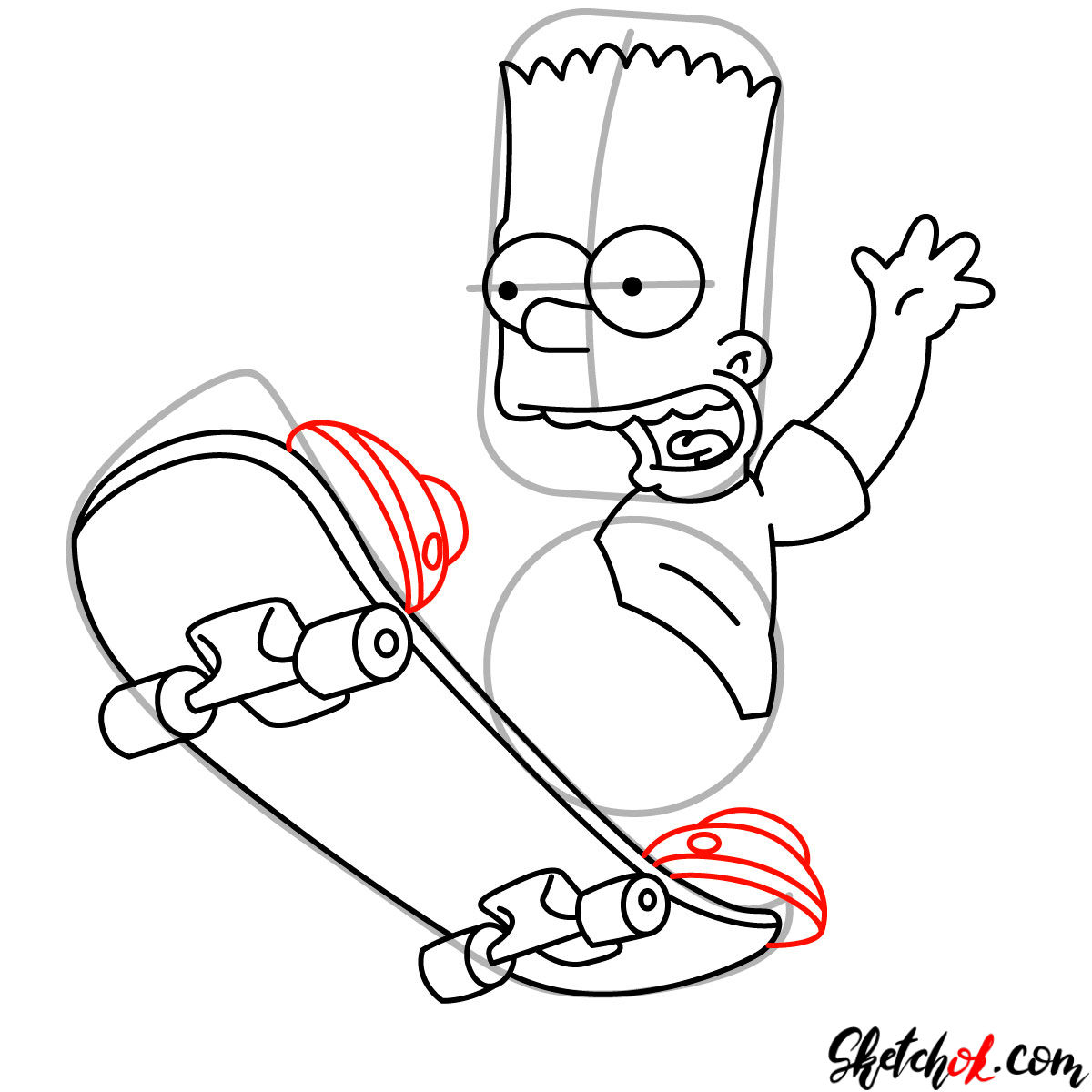 How to draw Bart Simpson on a skateboard - step 09