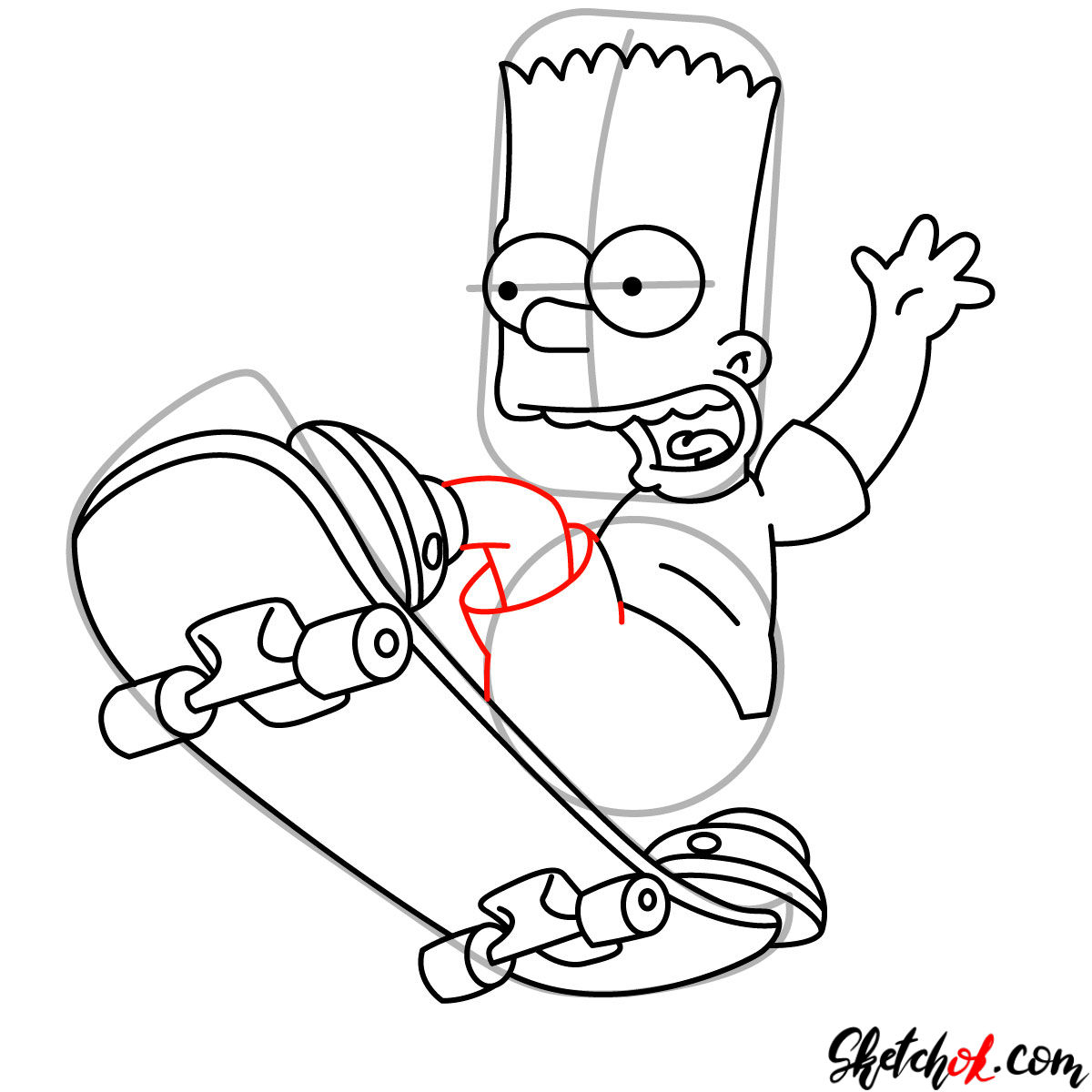 How to draw Bart Simpson on a skateboard - step 10