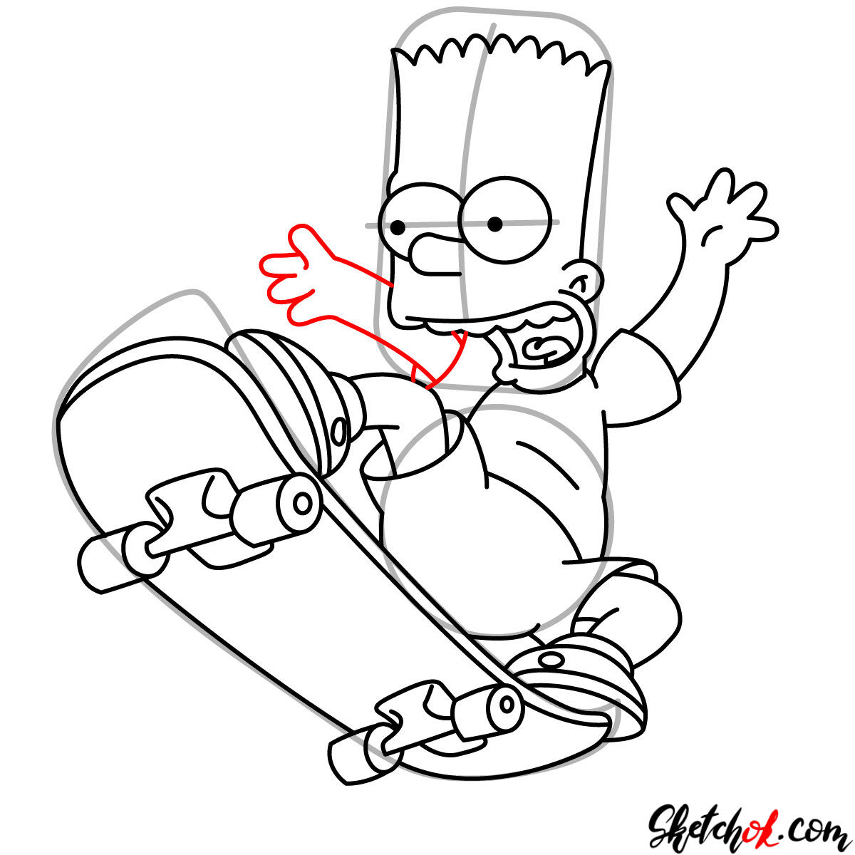 How to draw Bart Simpson on a skateboard - step 12