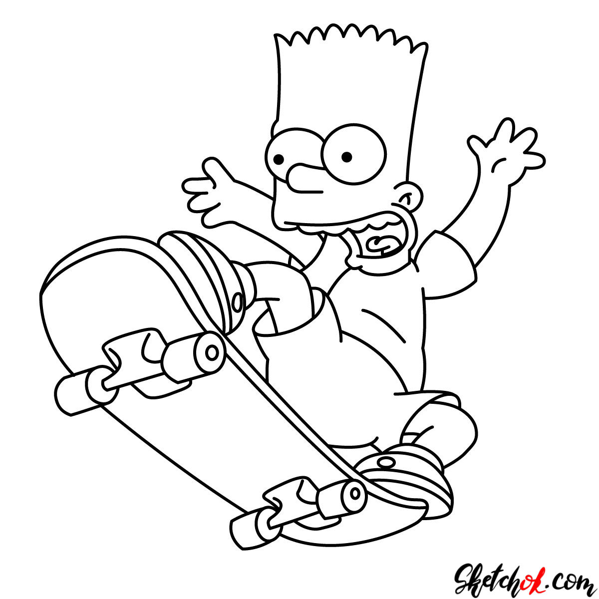 How to draw Bart Simpson on a skateboard - step 13