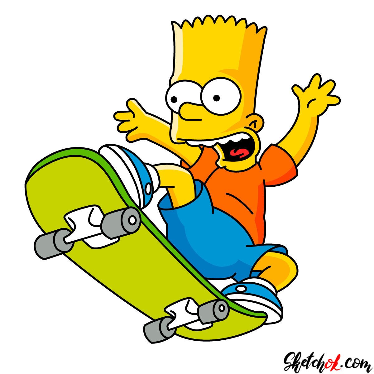 Verbergen honderd bedenken How to draw Bart Simpson on a skateboard - SketchOk