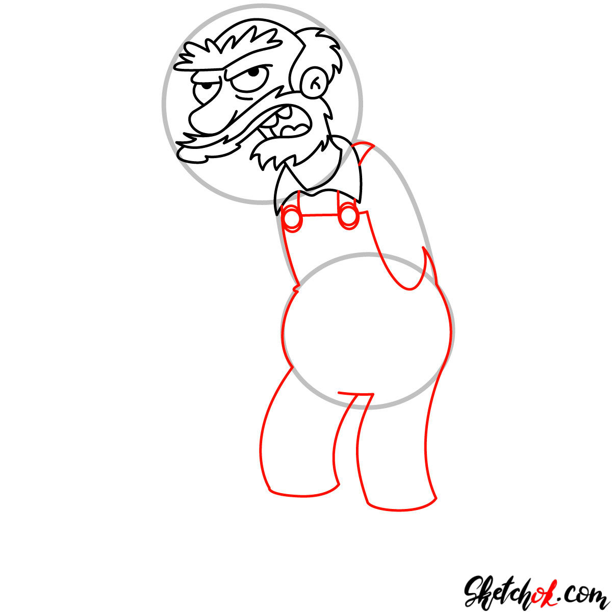 How to draw Groundskeeper Willie with a shovel - step 07