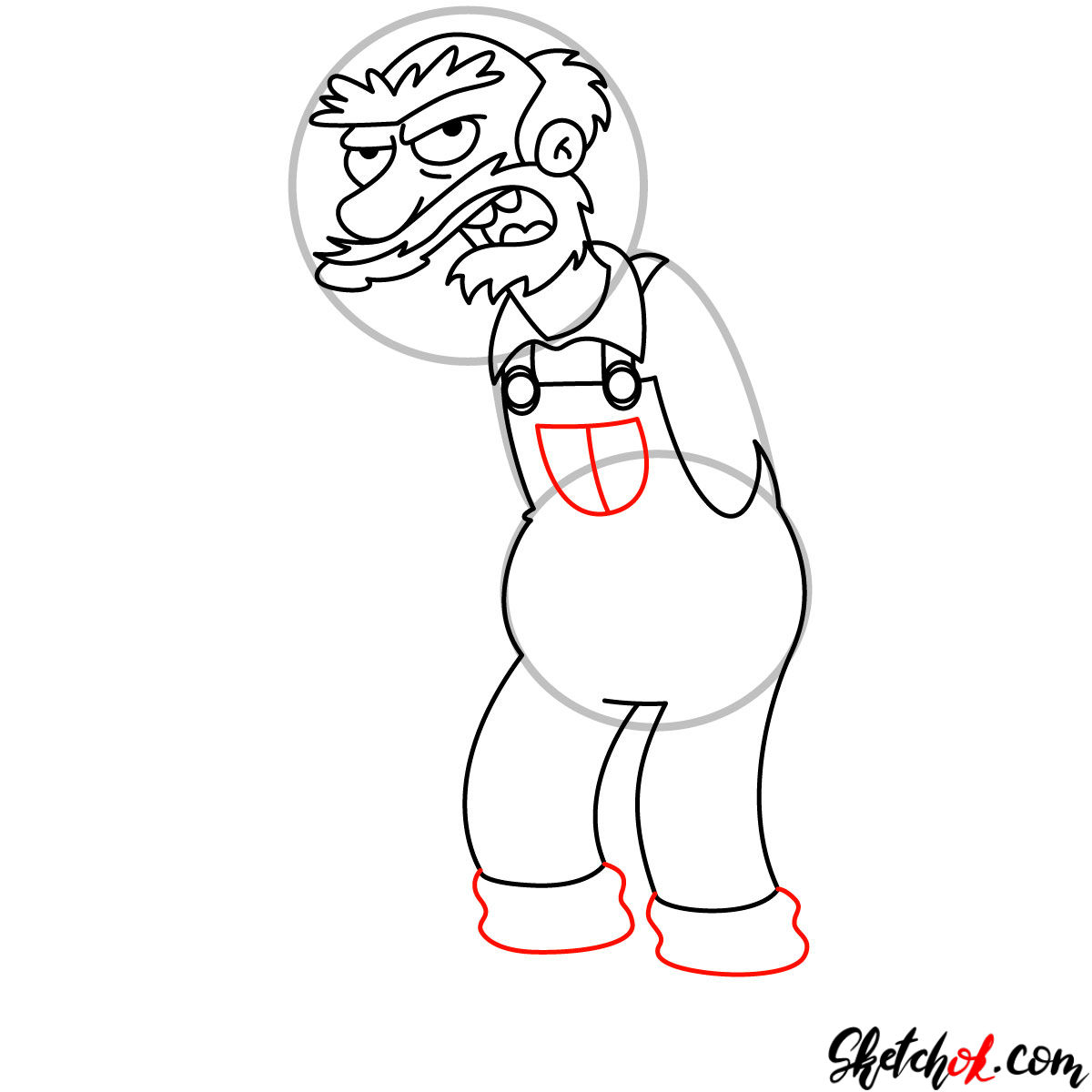How to draw Groundskeeper Willie with a shovel - step 08