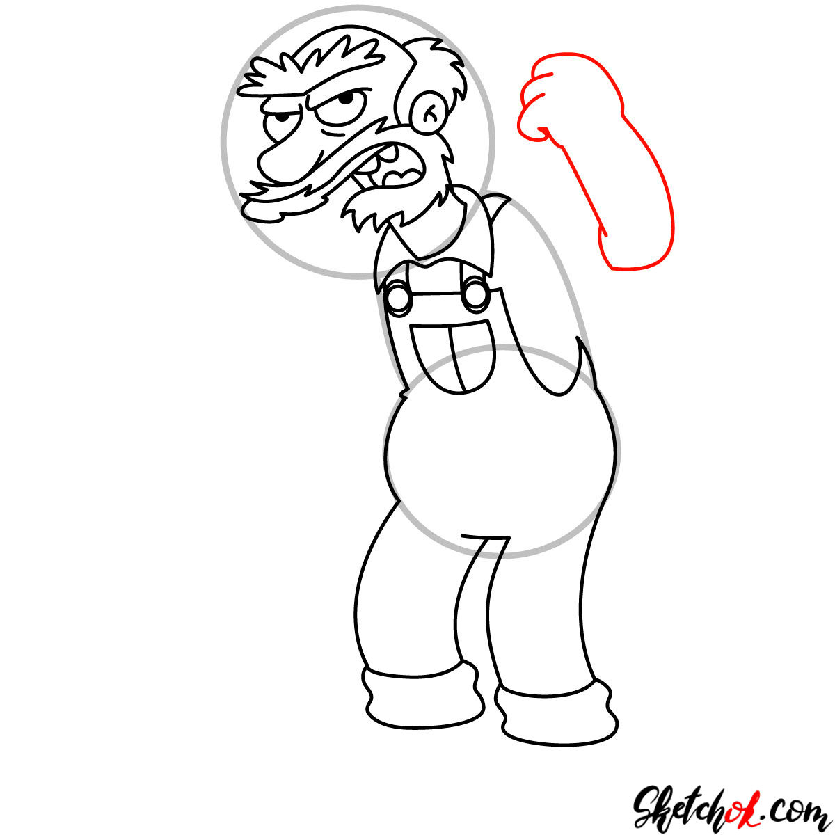 How to draw Groundskeeper Willie with a shovel - step 09