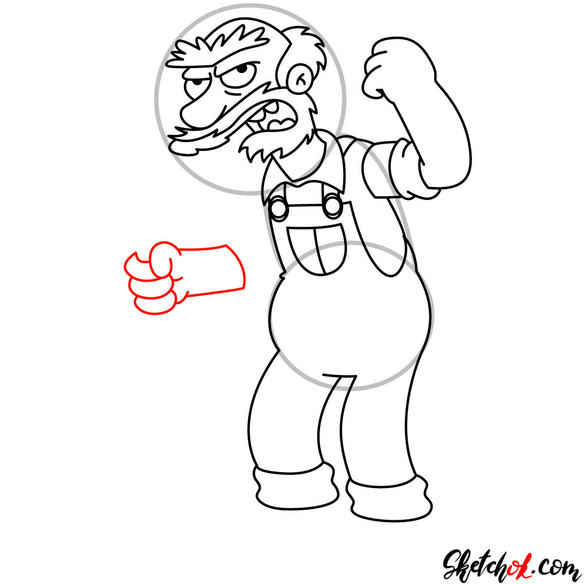 How to draw Groundskeeper Willie with a shovel - step 11
