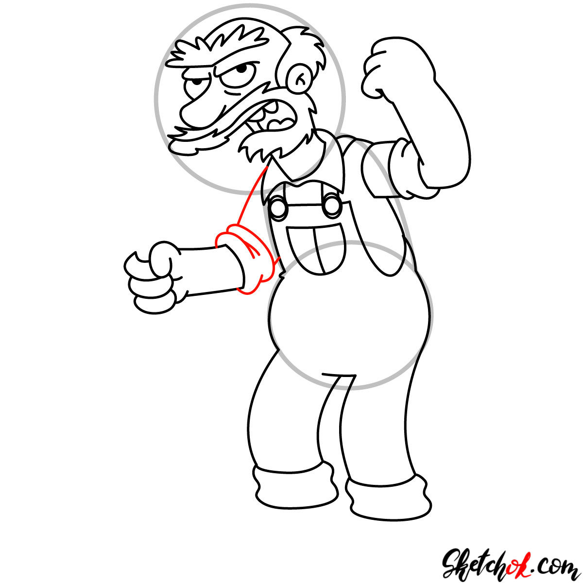 How to draw Groundskeeper Willie with a shovel - step 12