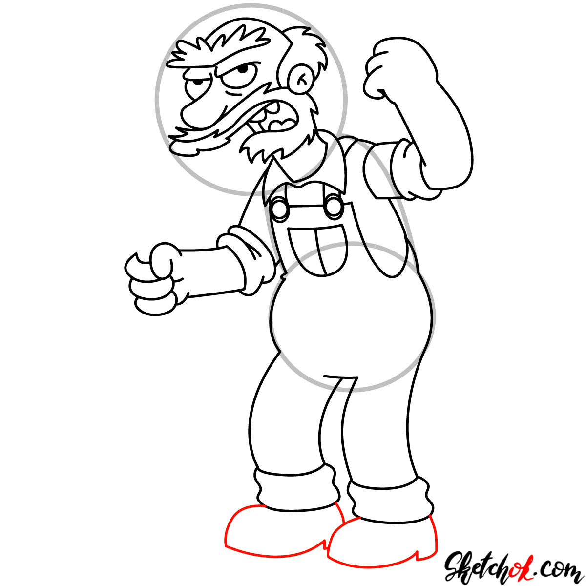 How to draw Groundskeeper Willie with a shovel - step 13