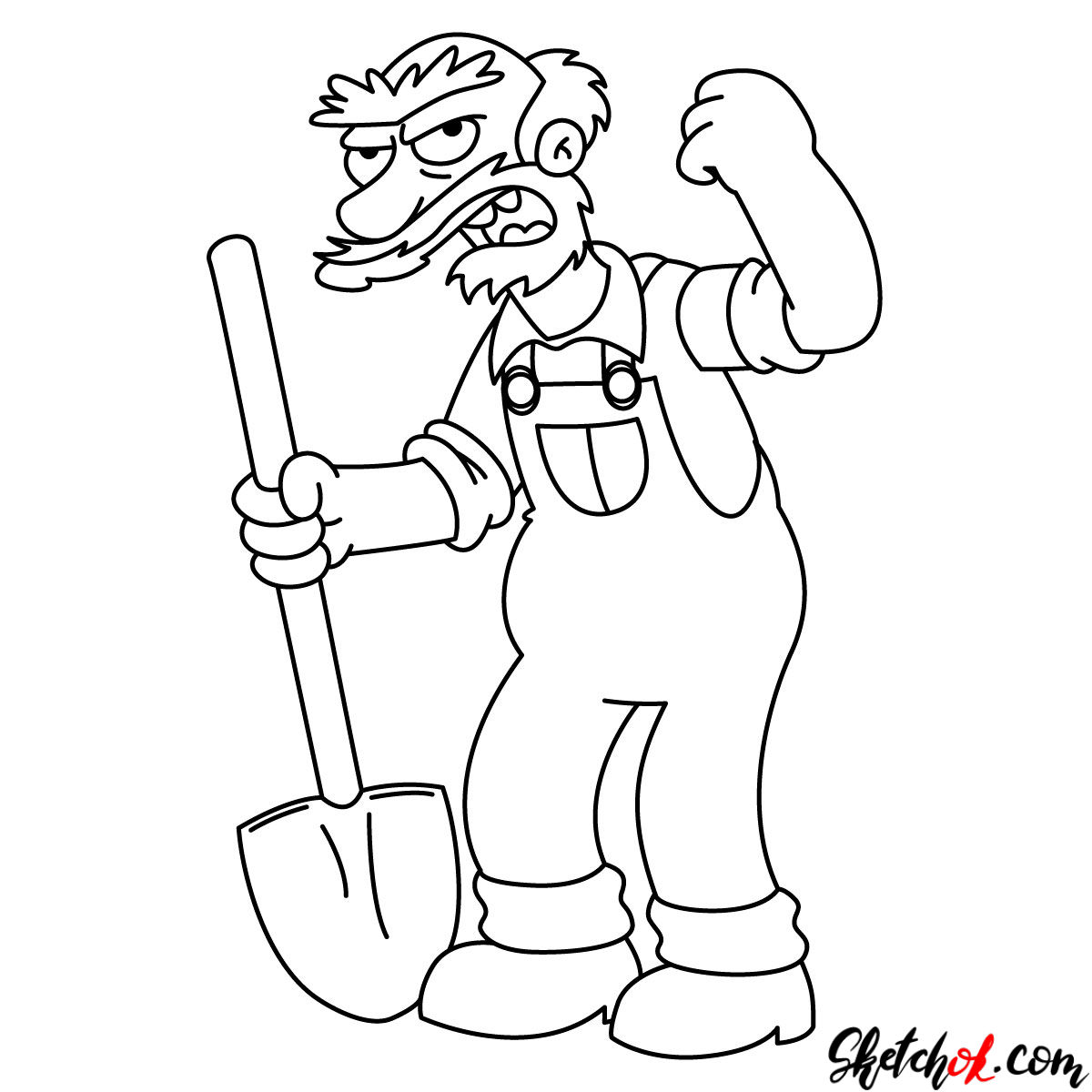 How to draw Groundskeeper Willie with a shovel - step 15