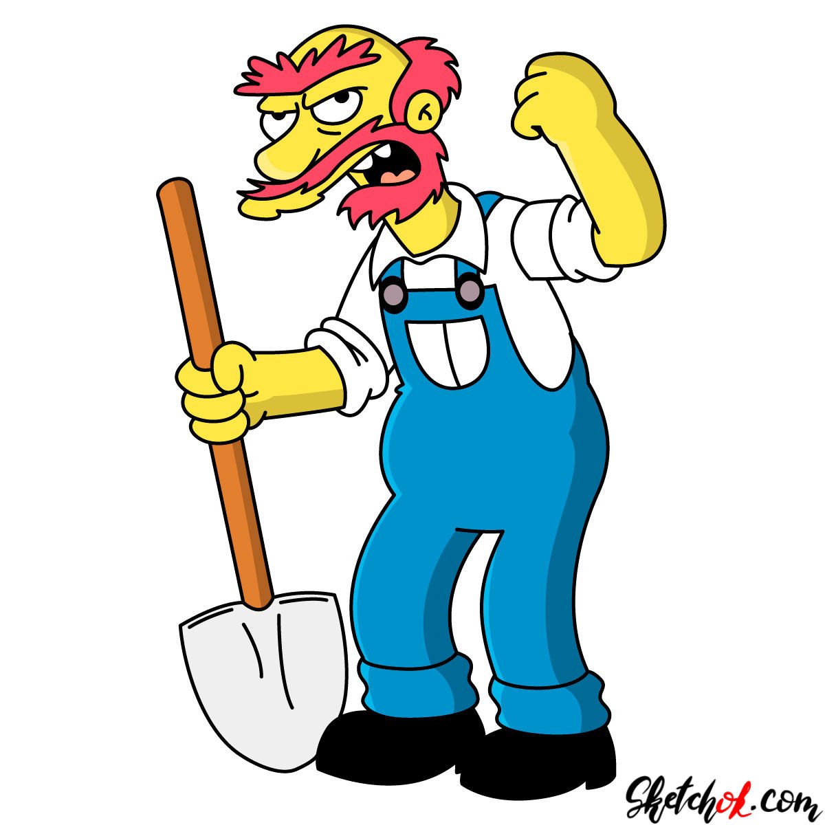 How to draw Groundskeeper Willie with a shovel