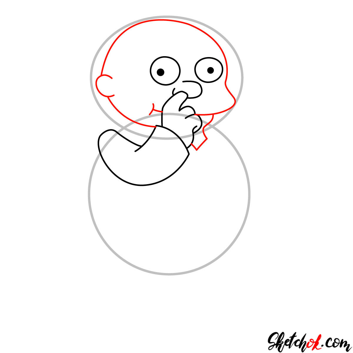 How to draw Ralph Wiggum picking his nose - step 04