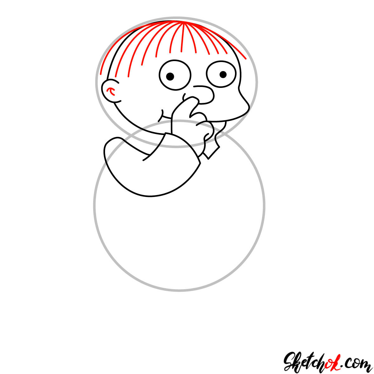 How to draw Ralph Wiggum picking his nose - step 05