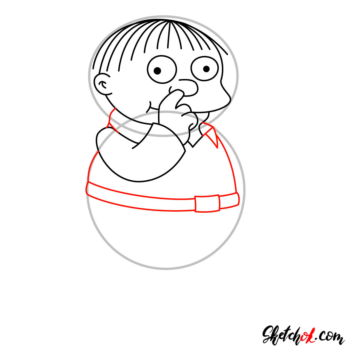 How to draw Ralph Wiggum picking his nose - step 06