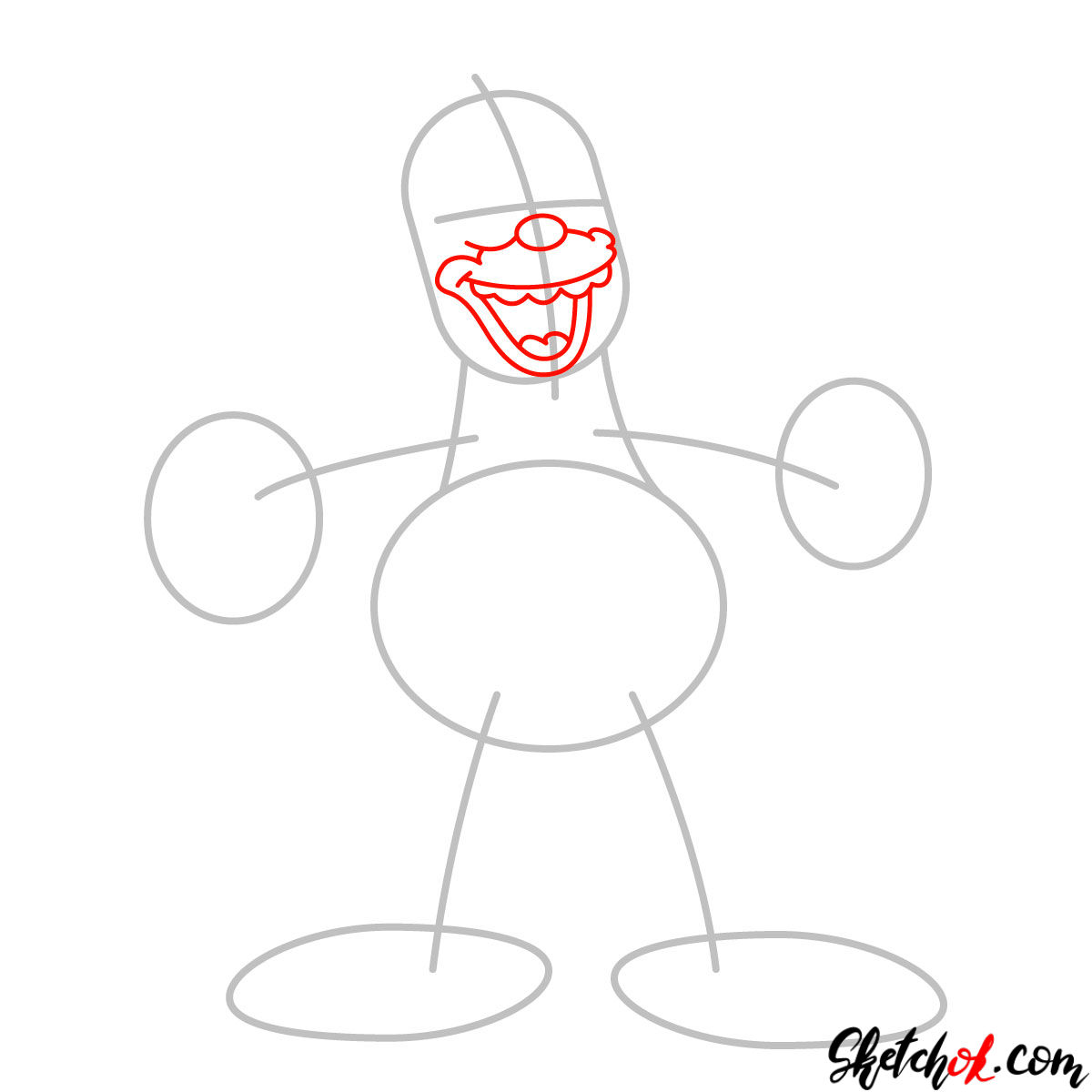How to draw Krusty the Clown - step 02
