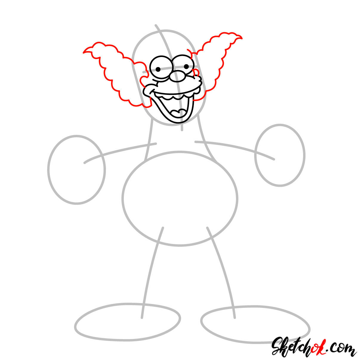 How to draw Krusty the Clown - step 04