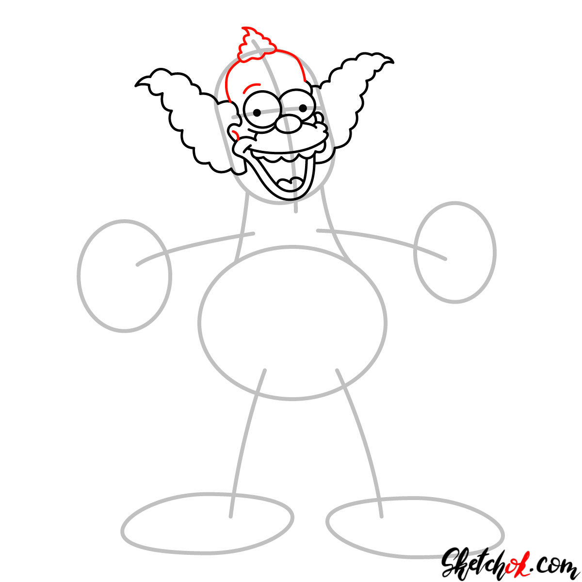 How to draw Krusty the Clown - step 05