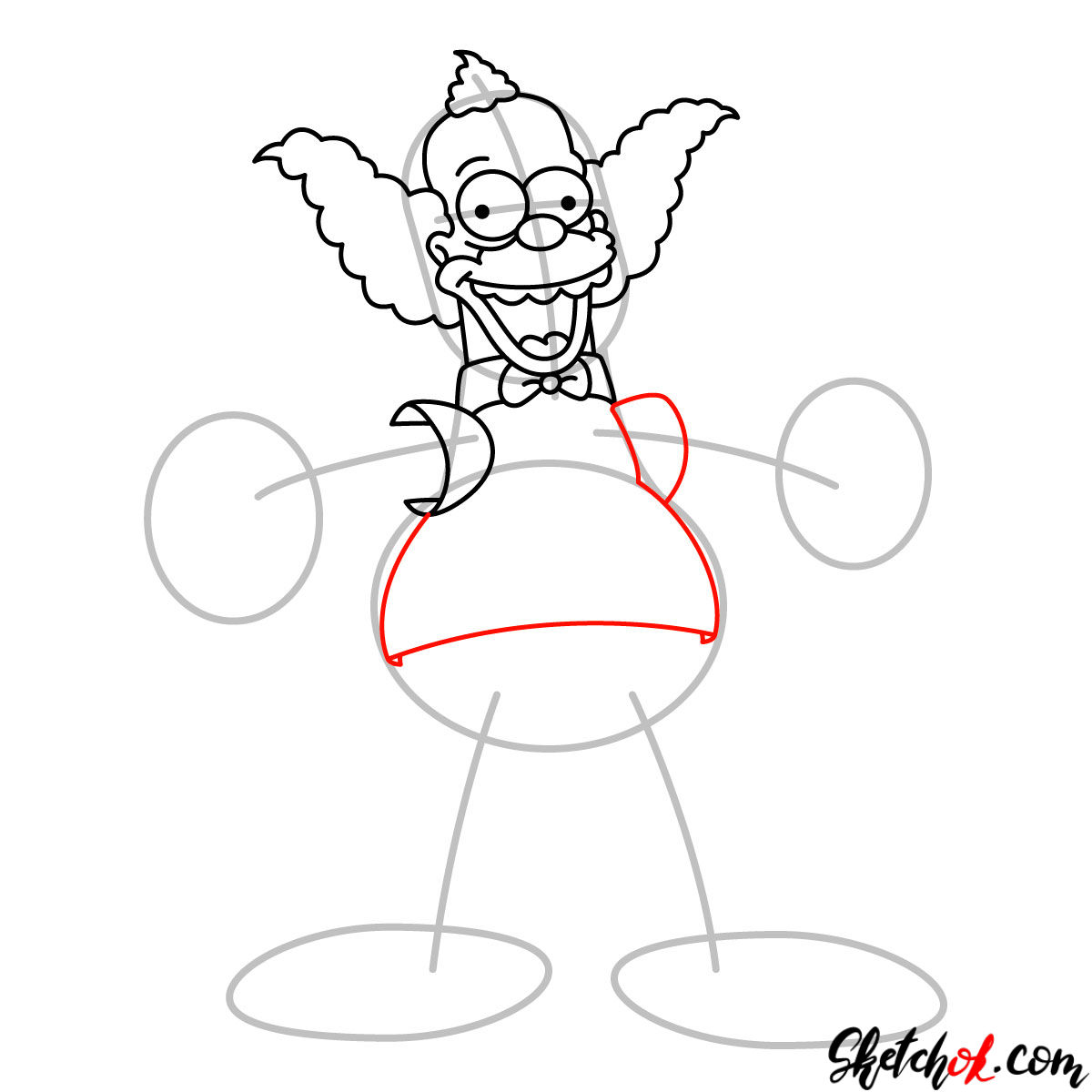How to draw Krusty the Clown - step 07.