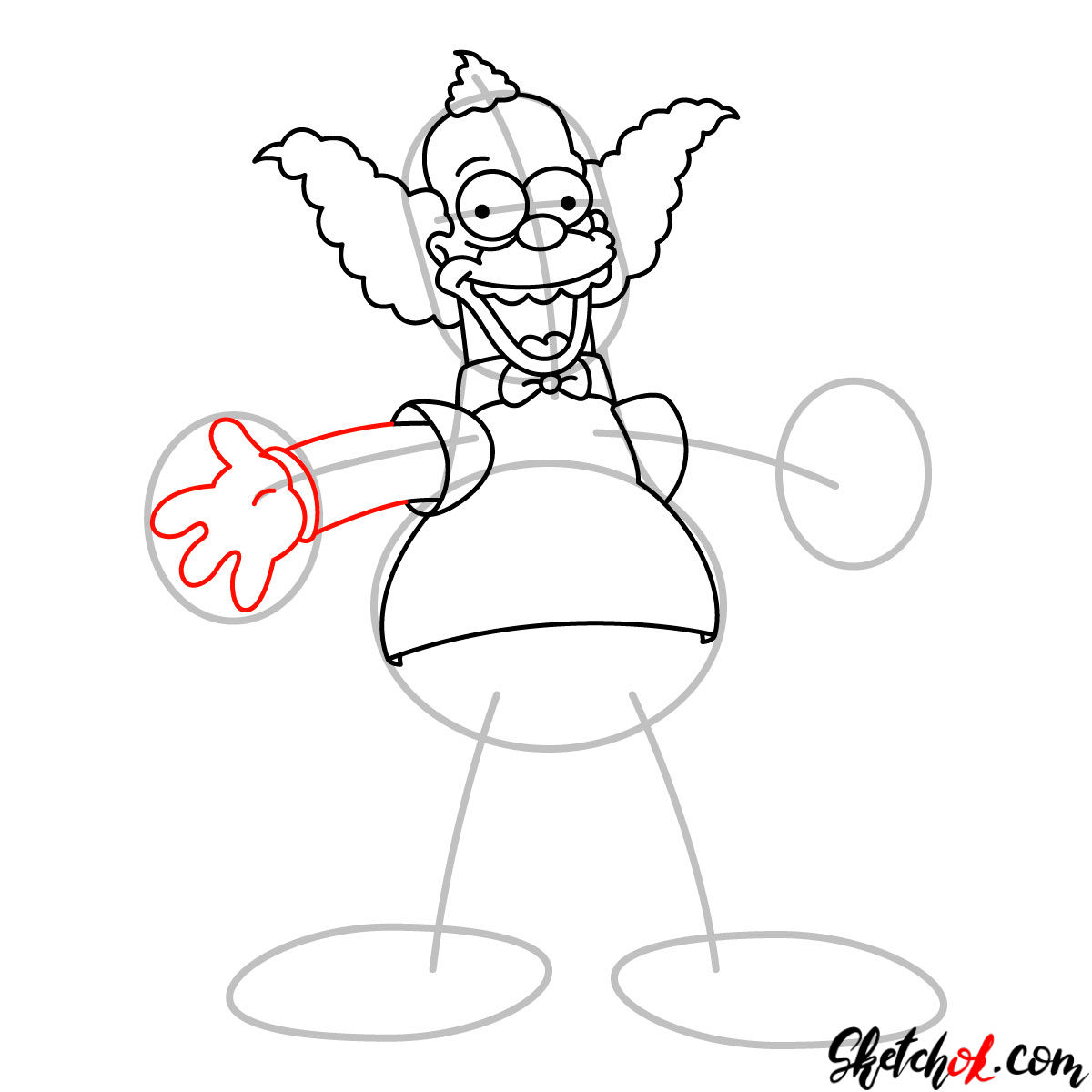 How to draw Krusty the Clown - step 08