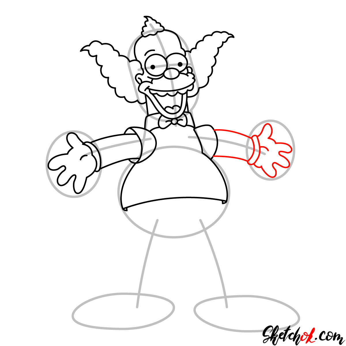 How to draw Krusty the Clown - step 09.