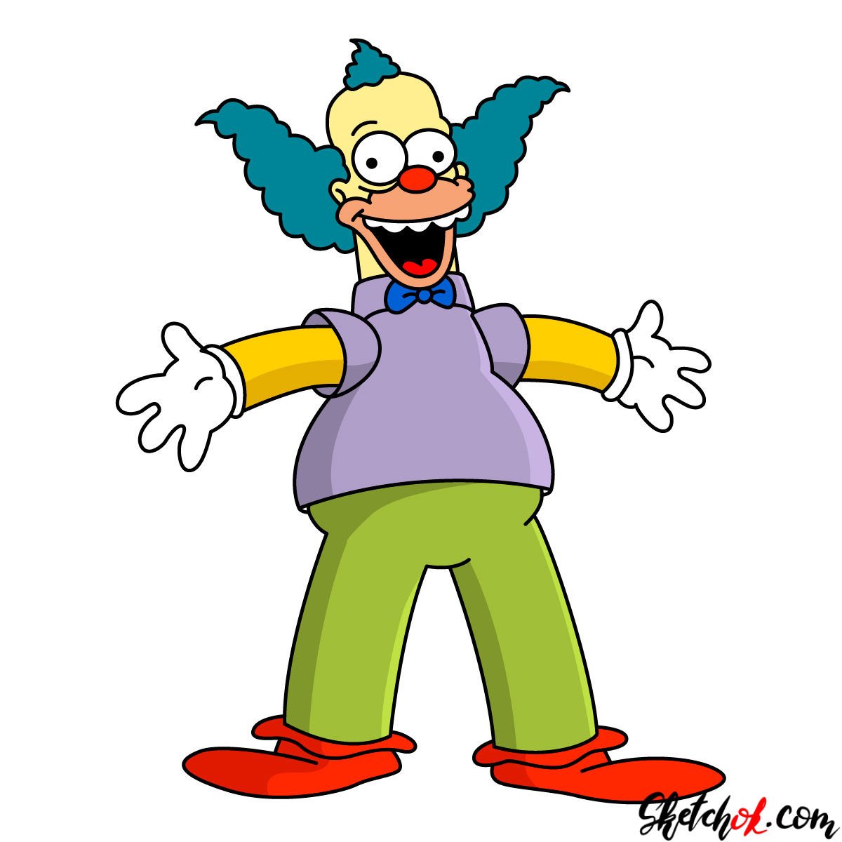 How to draw Krusty the Clown - Sketchok easy drawing guides