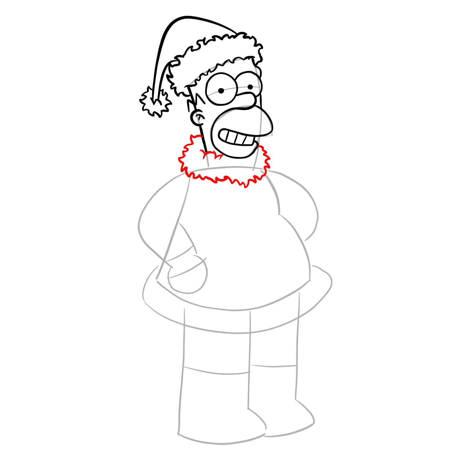 How to draw Santa Homer Simpson - step 14