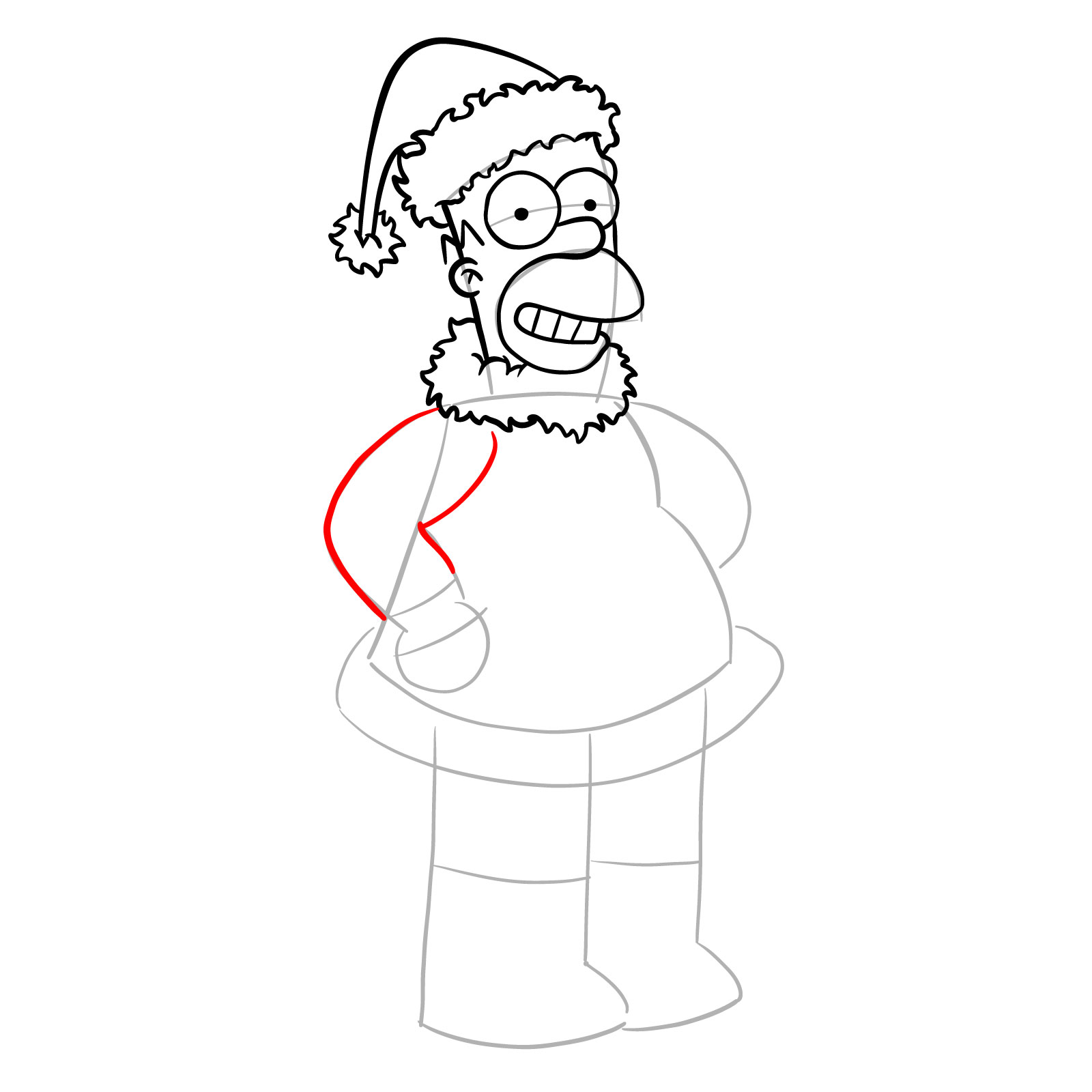 How to draw Santa Homer Simpson - step 15