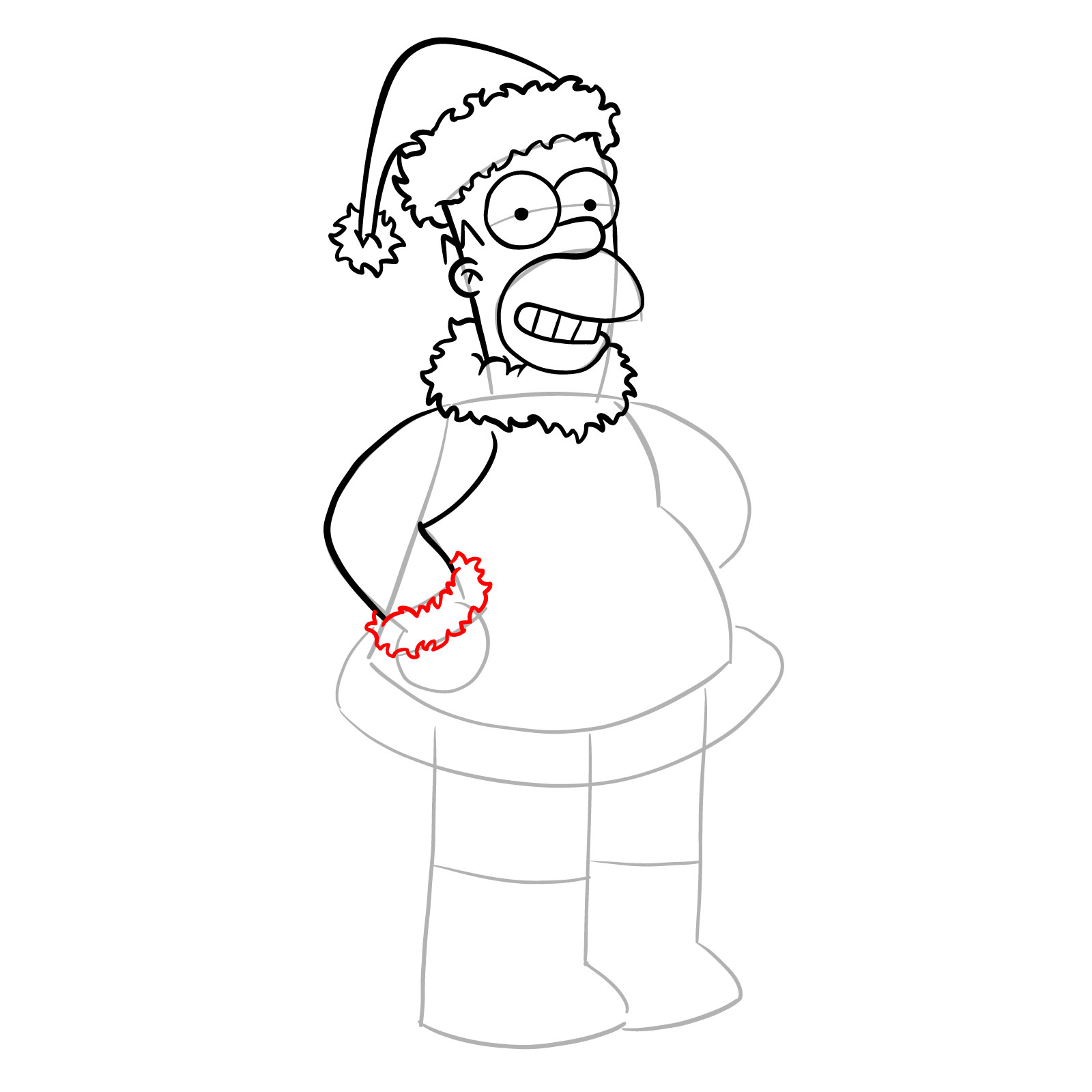 How to draw Santa Homer Simpson - step 16