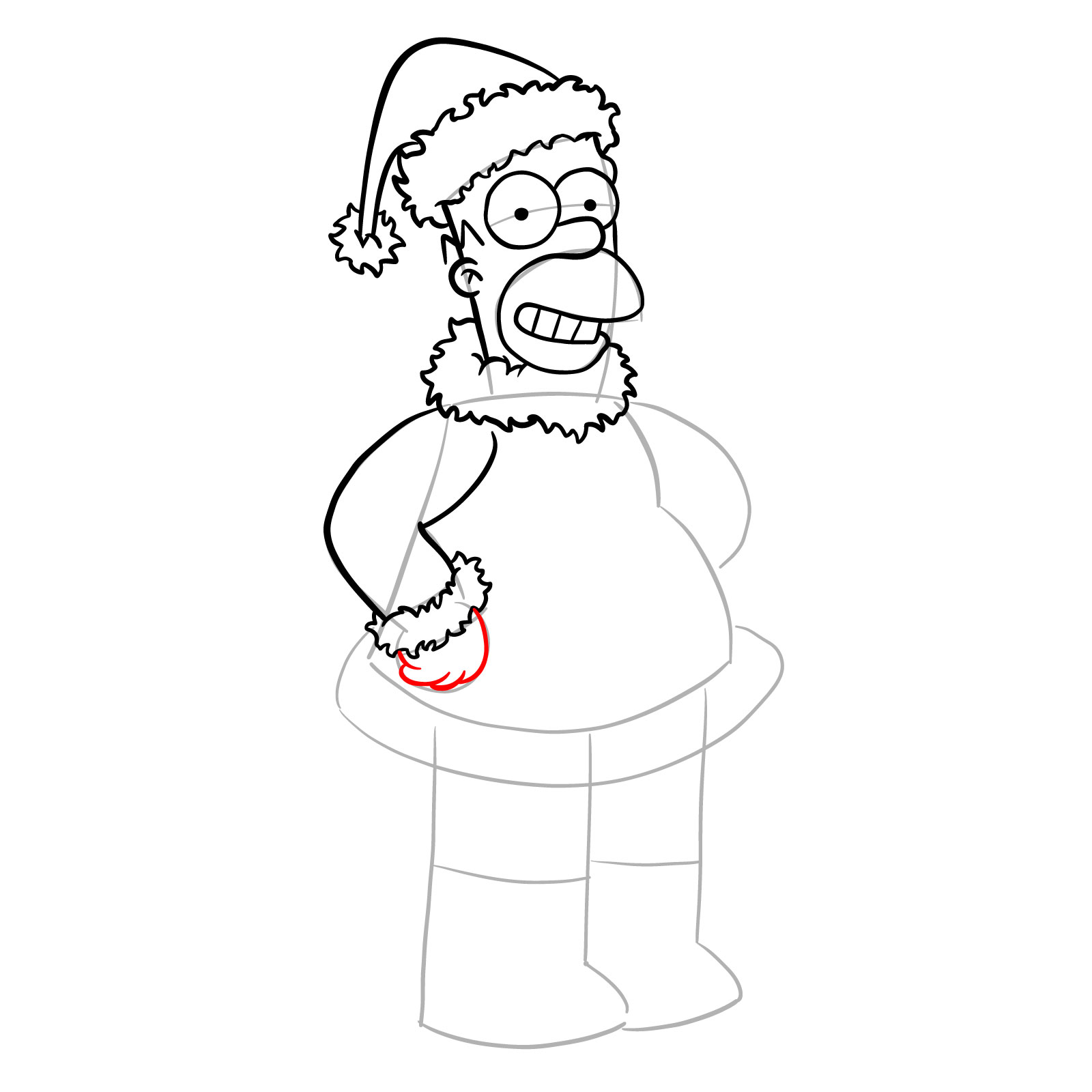 How to draw Santa Homer Simpson - step 17