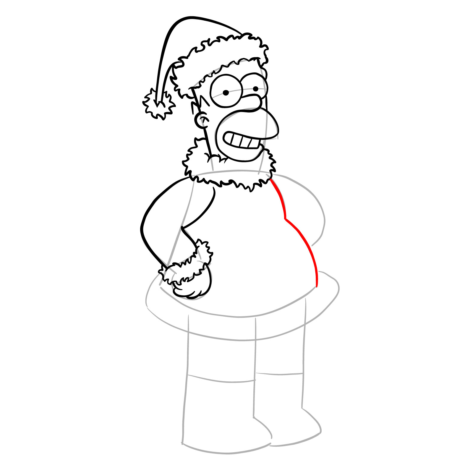 How to draw Santa Homer Simpson - step 18