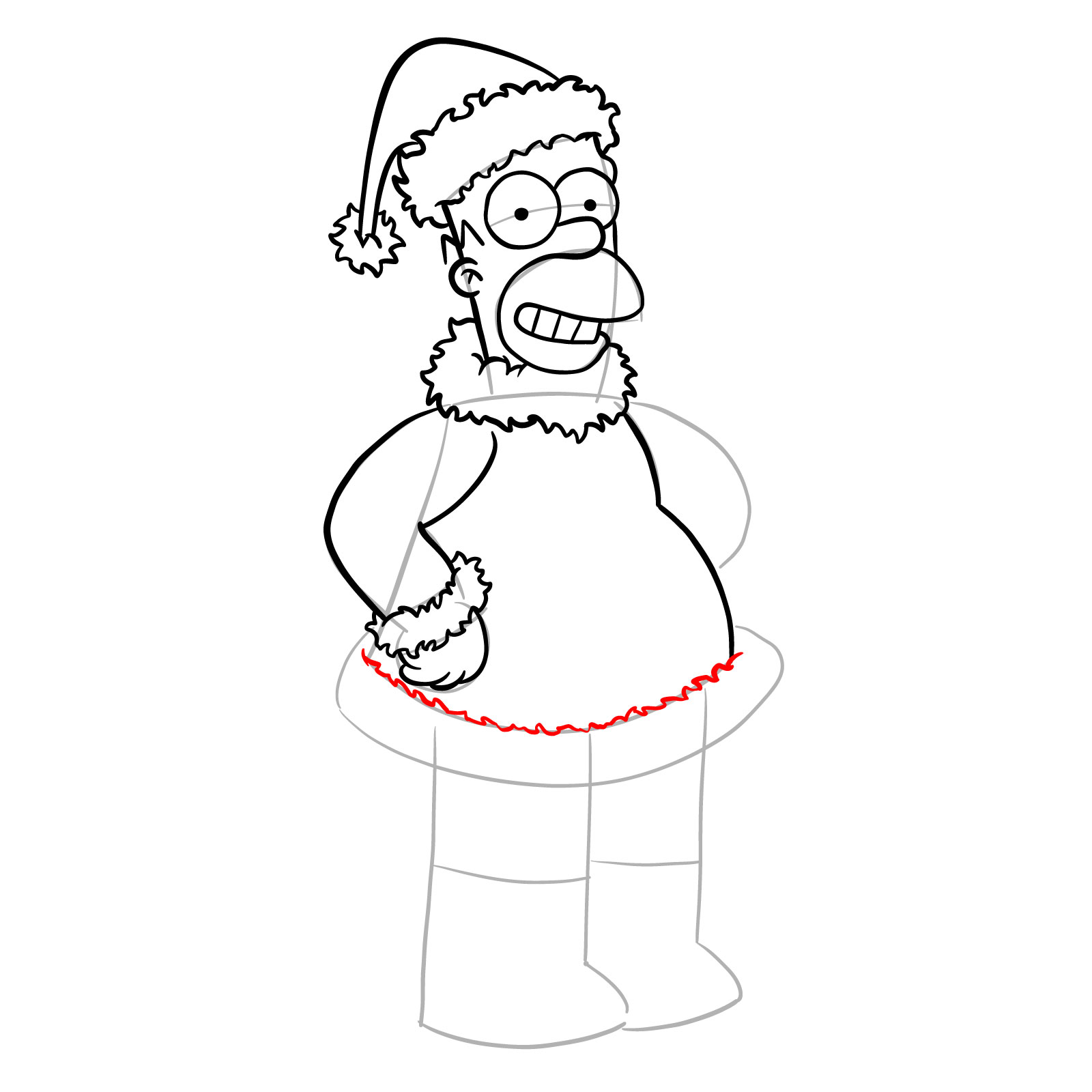 How to draw Santa Homer Simpson - step 19