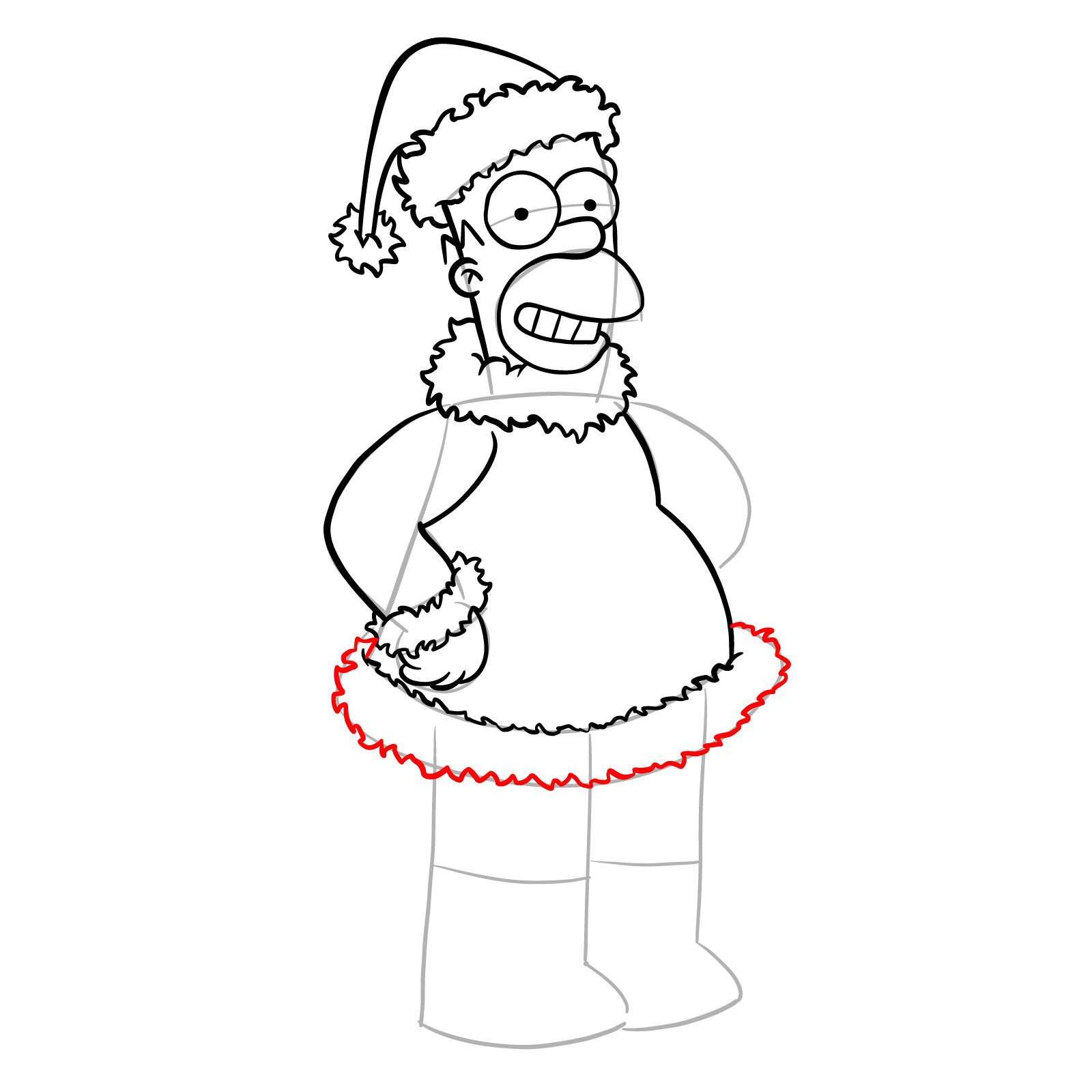 How to draw Santa Homer Simpson - step 20