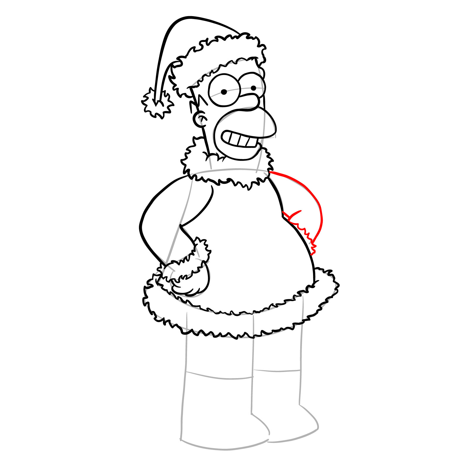 How to draw Santa Homer Simpson - step 21