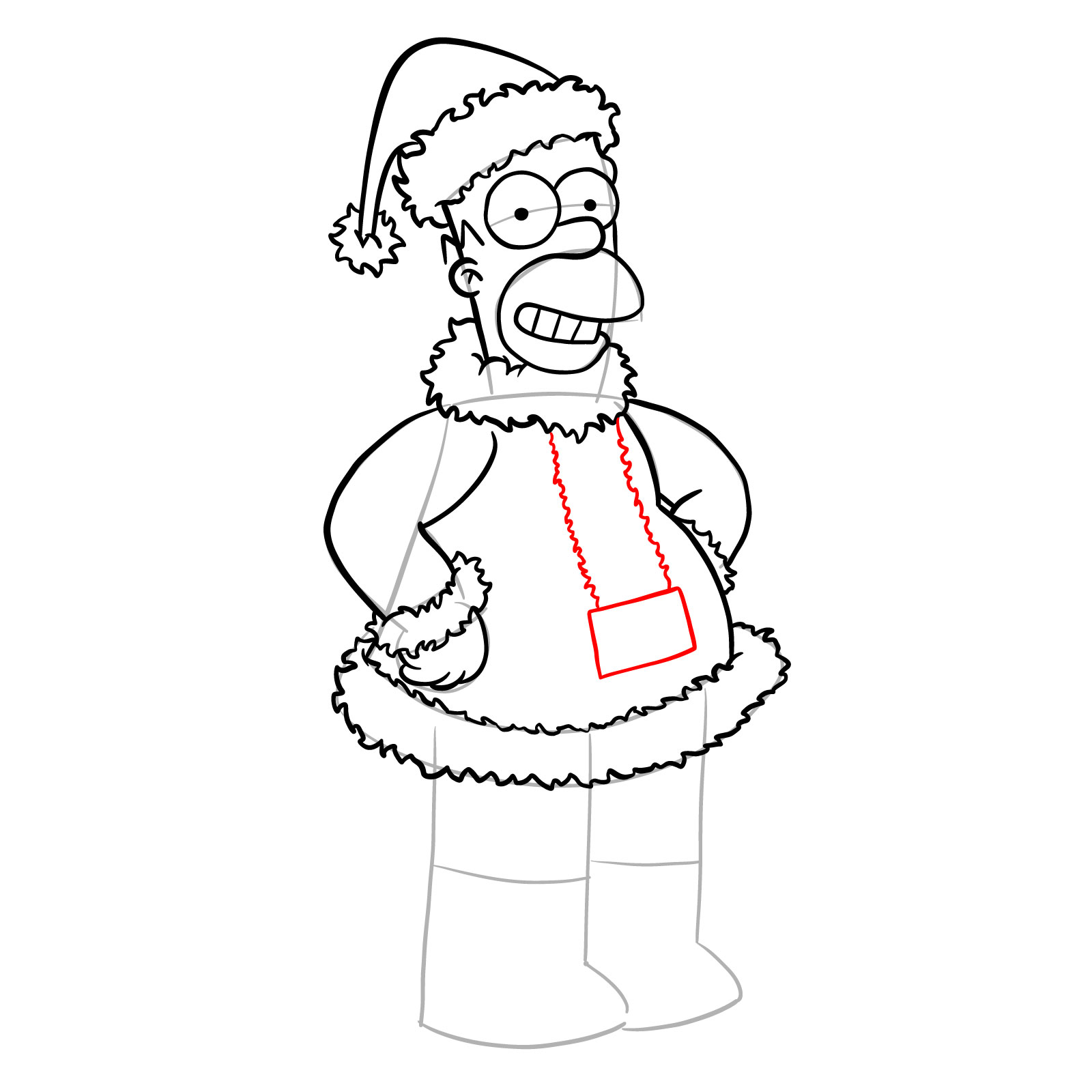 How to draw Santa Homer Simpson - step 22