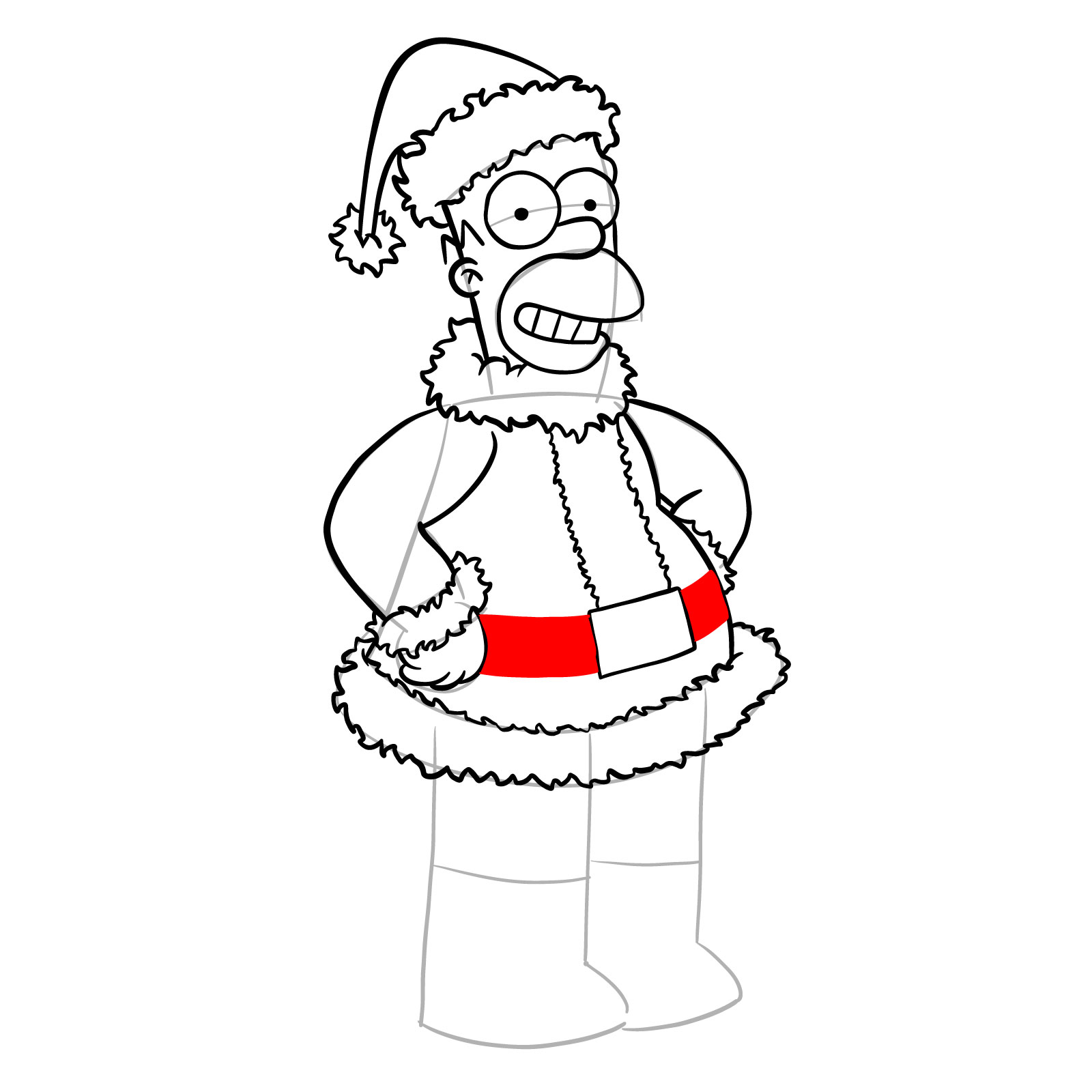 How to draw Santa Homer Simpson - step 23
