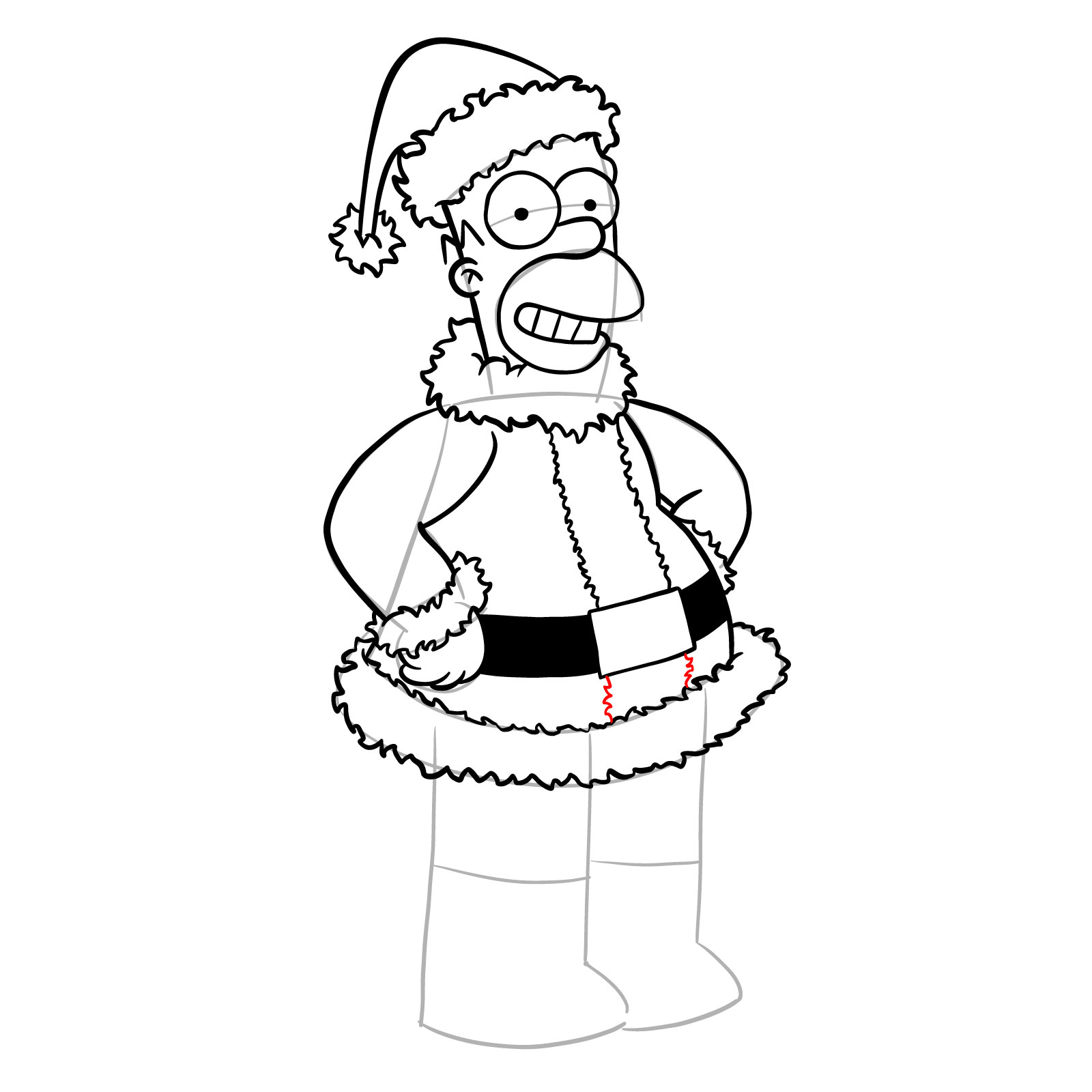 How to draw Santa Homer Simpson - step 24