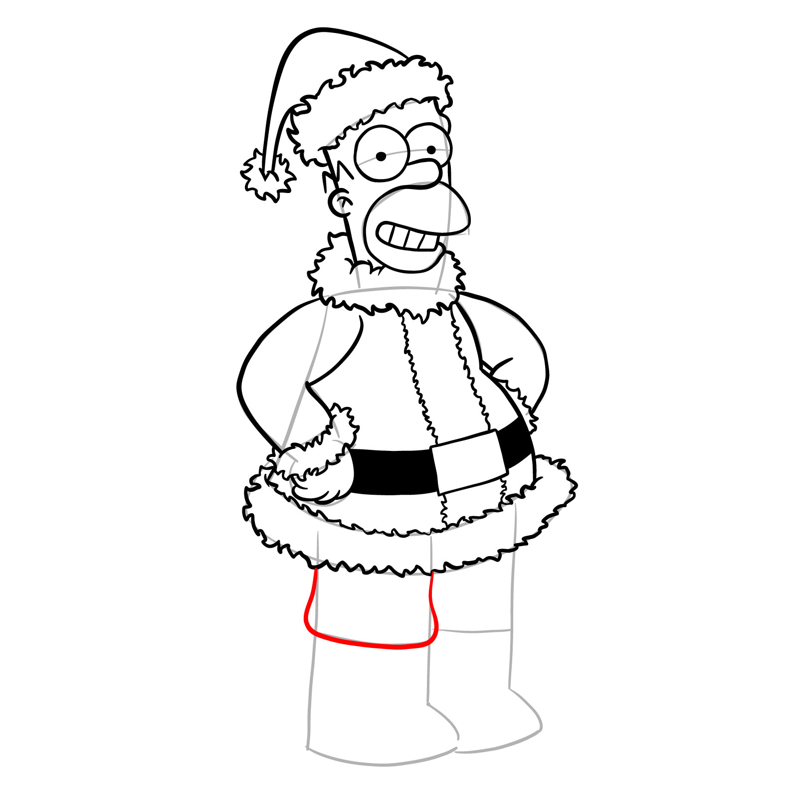 How to draw Santa Homer Simpson - step 25