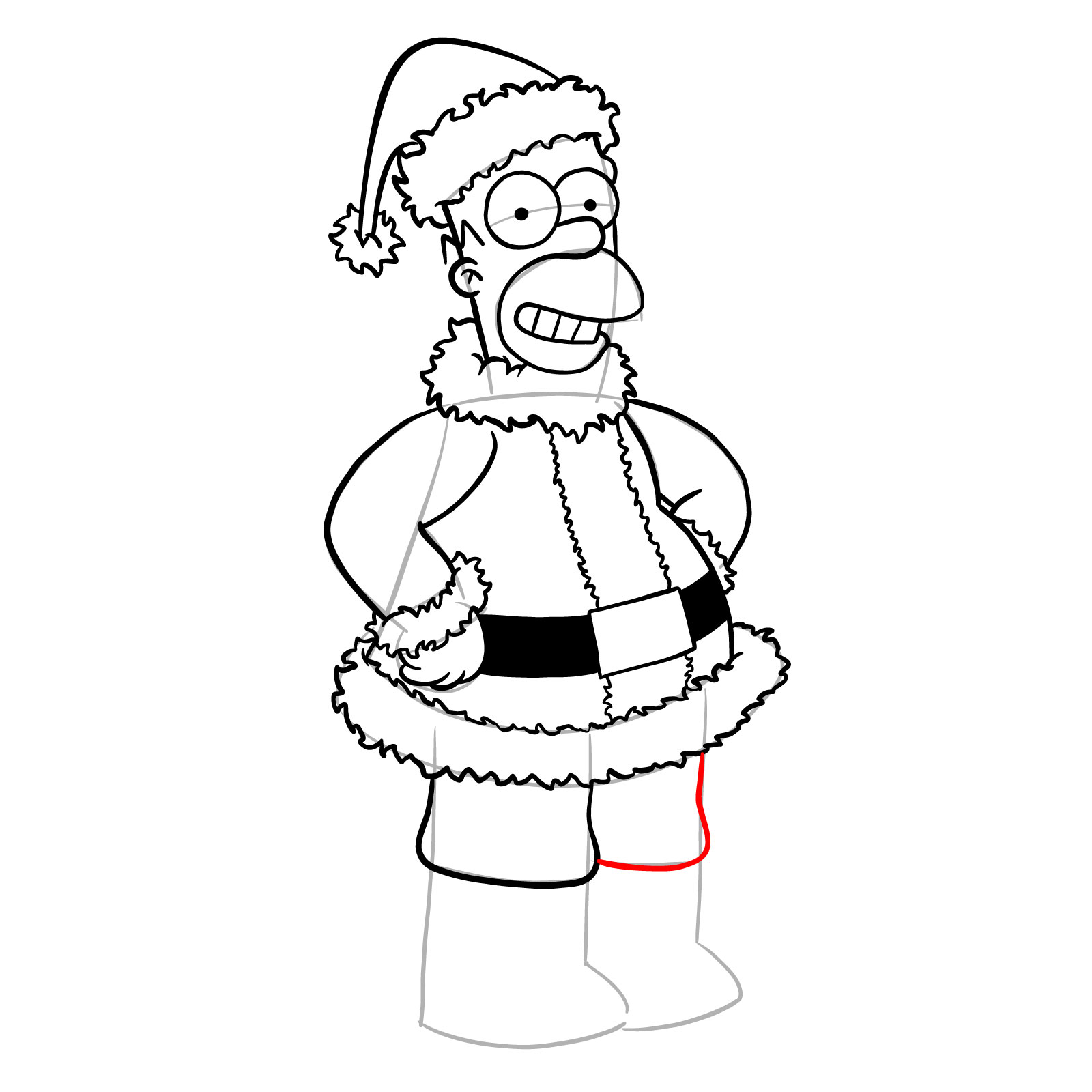 How to draw Santa Homer Simpson - step 26