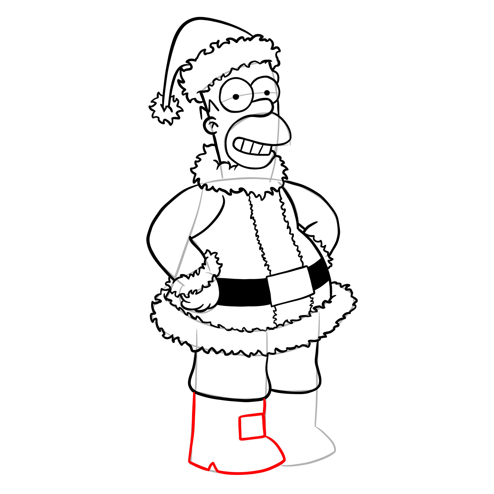 How to draw Santa Homer Simpson - step 27