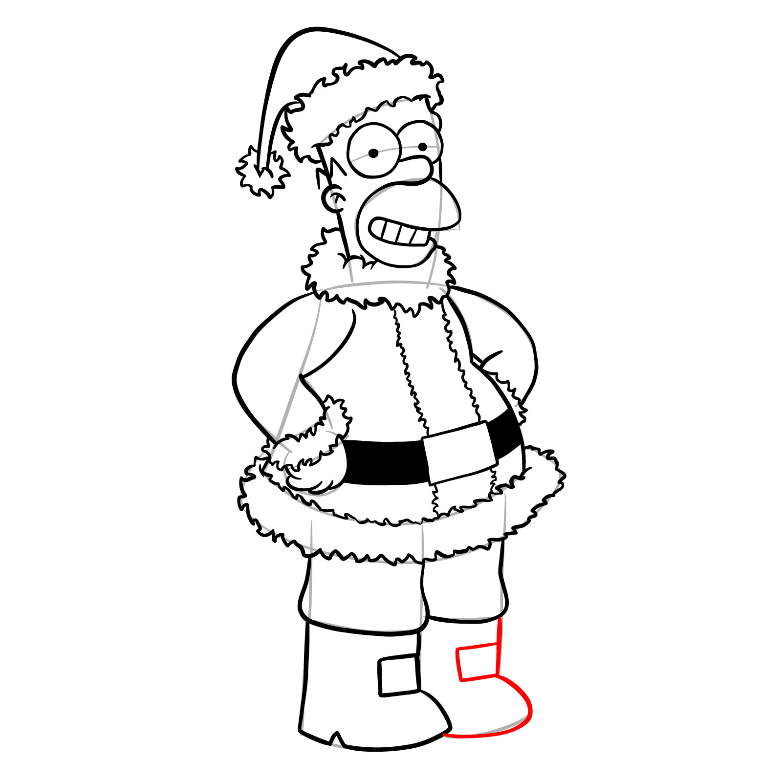 How to draw Santa Homer Simpson - step 28