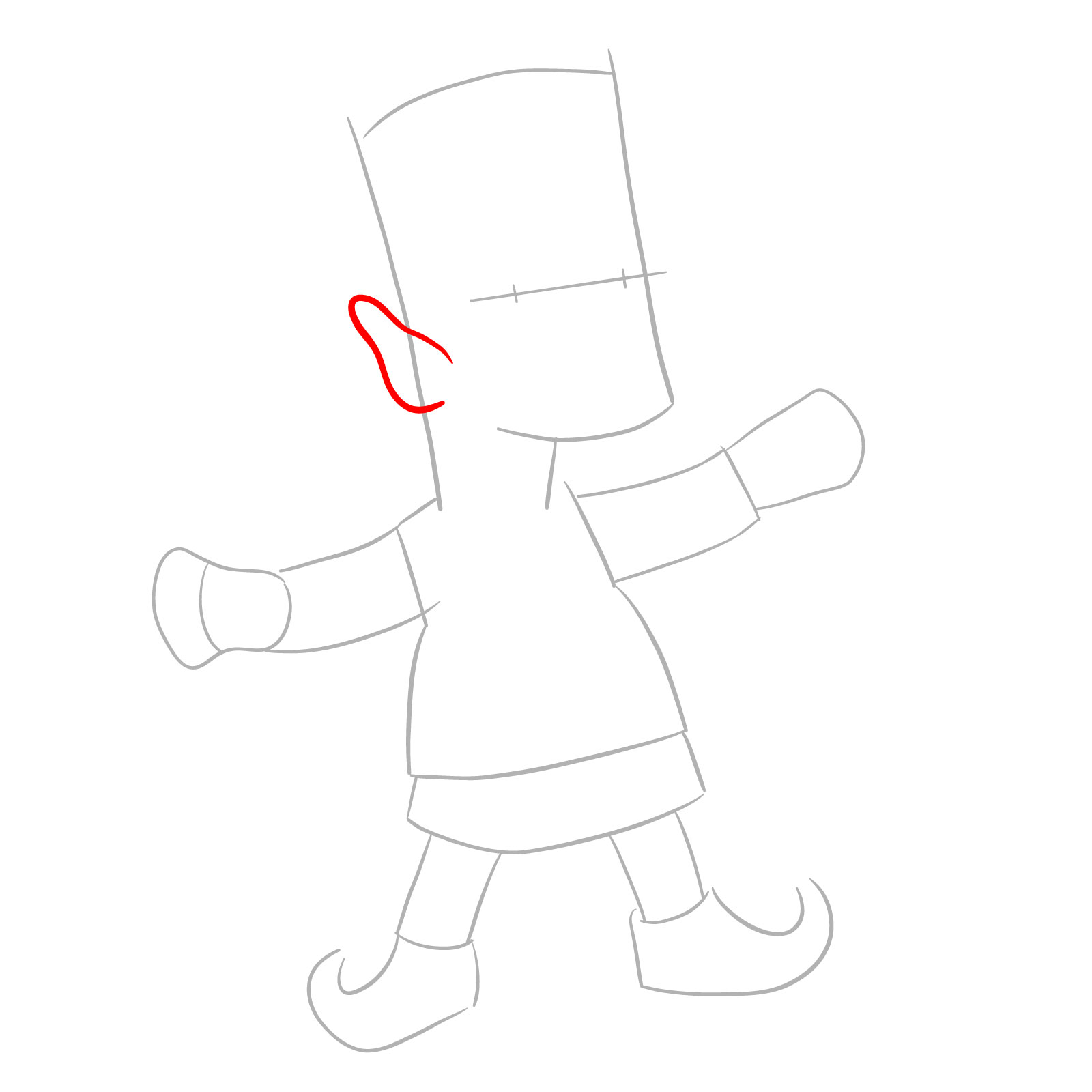 How to draw Bart Simpson as a Christmas Elf - step 04